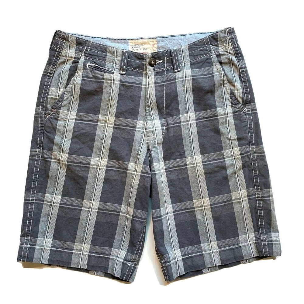 American Eagle Longer Length Chino Shorts Mens 34 (36) Madras‎ Plaid Relaxed Y2K